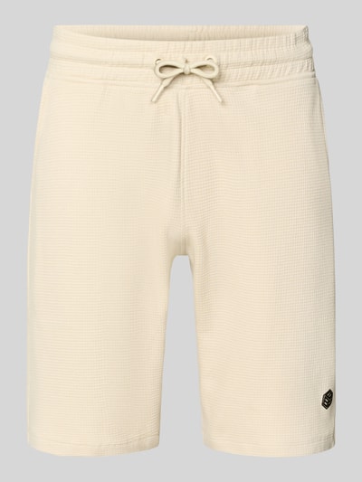 Produktfoto, Straight Fit Shorts mit Logo-Stitching Modell 'Fillip' von Blend aus strukturierter, cremefarbener Baumwolle mit Tunnelzugbund und Taschen.