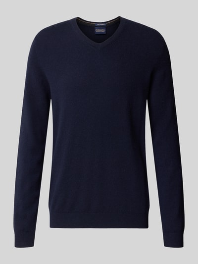 Productfoto, Strickpullover aus Kaschmir mit V-Ausschnitt van Christian Berg Men voor Heren, regular fit, donkerblauw, kasjmier, v-hals, ruglengte maat M 71 cm, mouwlengte maat M 71 cm