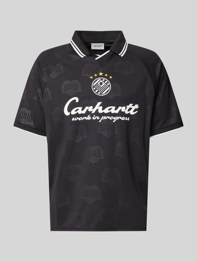Produktfoto, schwarzes Funktionsshirt mit weißem Logo und Rundhalsausschnitt, Modell 'Terrace' von Adidas, Herren Regular Fit, Rückenlänge 71 cm bei Größe M
