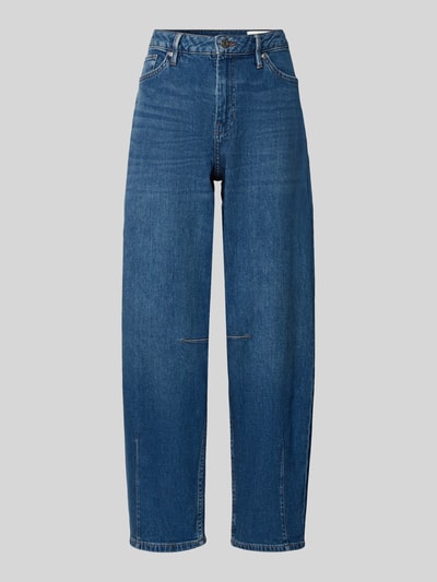 Produktfoto, blaue Regular Fit Barrel Jeans aus Baumwoll-Mix von s.Oliver RED LABEL, mittlere Waschung, sichtbare Nähte, glatte Textur. Damen Barrel Jeans von s.Oliver RED LABEL