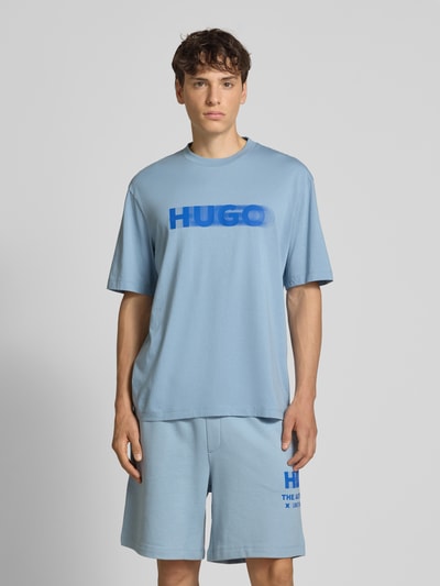 Hugo Blue T-Shirt mit Logo-Print Modell 'Nalax' Rauchblau 4