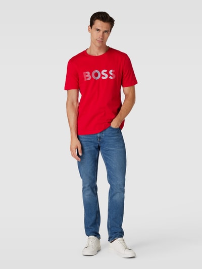 BOSS Green T-shirt met labelprint Rood - 1