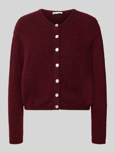 Produktfoto, Relaxed Fit Cardigan aus Woll-Alpaka-Mix Modell 'VITOW' von American Vintage, mieszanka wełny i alpaki, krój relaxed fit, imitacja dzianiny, listwa guzikowa, okrągły dekolt, długość tyłu w rozmiarze S 52 cm, długość rękawa w rozmiarze S 56 cm, kolor bordowy