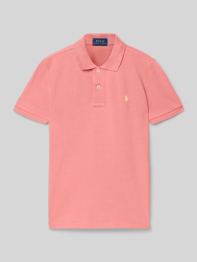 Produktfoto, Regular Fit Poloshirt aus reiner Baumwolle von Polo Ralph Lauren Kids in Unifarbe Rosa mit Logo-Stitching, Polokragen, Piqué-Struktur