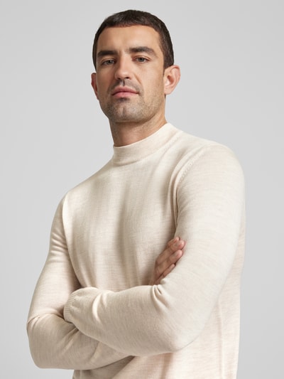 JOOP! Collection Gebreide pullover van scheerwol met opstaande kraag, model 'Davide' Beige - 3