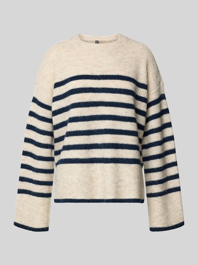 PIECES Relaxed Fit Strickpullover mit Woll-Anteil Modell 'LINE' Beige Melange 2