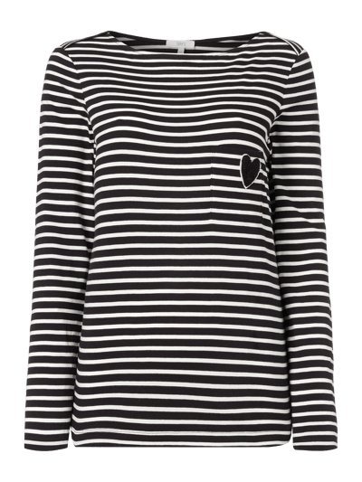 Jake*s Casual Longsleeve mit Streifenmuster Black 1