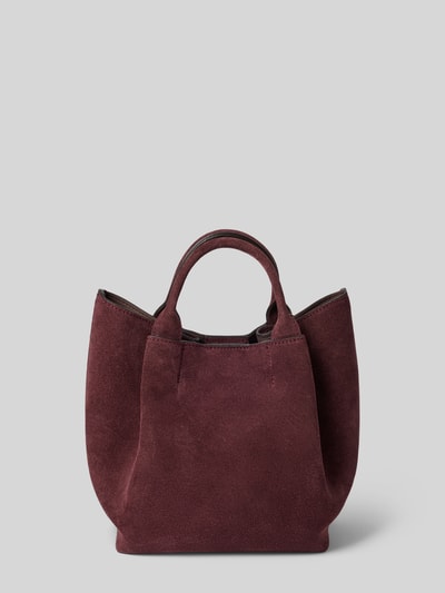 Produktfoto, Handtasche aus echt leer Model 'ESSENTIAL' von Abro, bordeauxrood, zachte textuur, afneembare schouderband, Hoofdvak met magneetsluiting, korte draagband, uitneembaar ritszakje, labelprint, breedte 27 cm, lengte 25 cm, diepte 12 cm, schouderbandlengte 122 cm