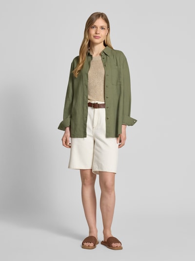 FREE/QUENT Relaxed Fit Leinenbluse mit Brusttasche Modell 'Lava' Oliv 1