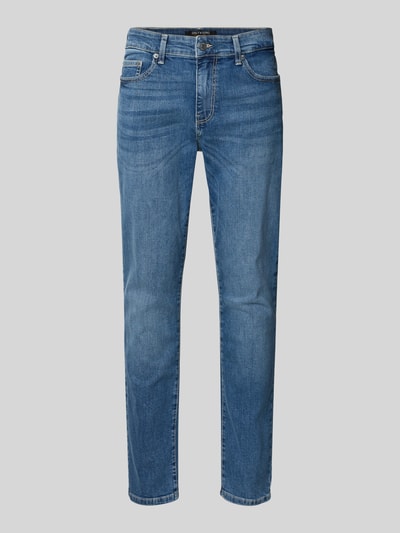 Produktfoto, Slim Fit Jeans aus Baumwoll-Mix Modell 'LOOM' von Only & Sons, blauer Denim, 5-Pocket, Label Patch, glatte Textur