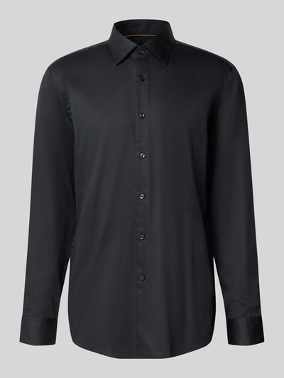 Produktfoto, Slim Fit Businesshemd aus reiner Baumwolle Modell 'H-HANK KENT-C1' von BOSS in Schwarz, Kentkragen, Popeline, bügelleicht