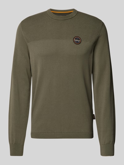 Napapijri Sweter z dzianiny z wyhaftowanym logo model ‘DERRI’ Khaki 2