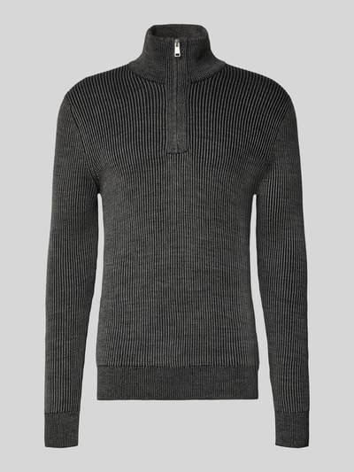 Marc O'Polo Regular Fit Troyer in Rippstrick-Struktur Anthrazit 2