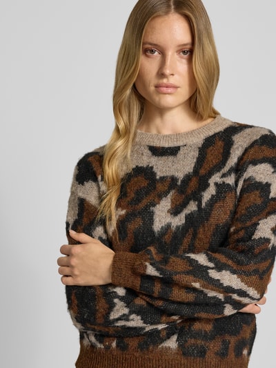 Vila Sweter z dzianiny o kroju oversized z prążkowanymi wykończeniami model ‘LOMA’ Ciemnobrązowy 3