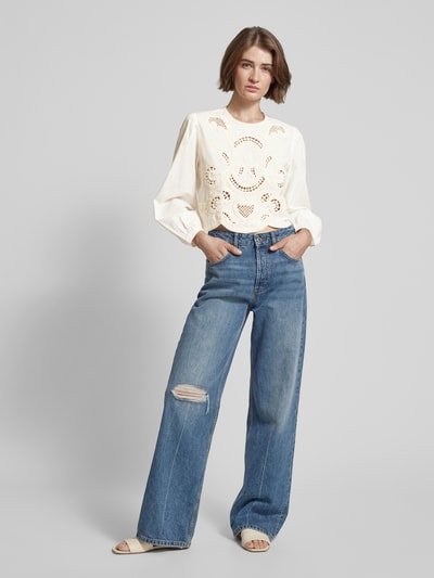 Mango Cropped Blusenshirt mit Lochmuster Offwhite 1