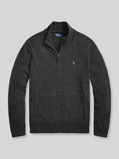 Produktfoto, regular fit gebreid jack uit pure wol in donkergrijs met rits, fijne textuur, Polo Ralph Lauren Heren