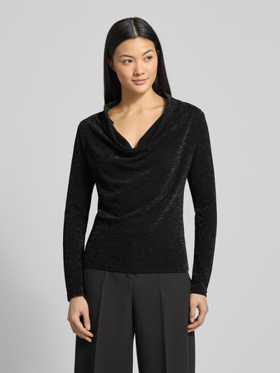 Selected Femme Regular fit shirt met lange mouwen en cascadehals, model 'SANDRA' Zwart - 4