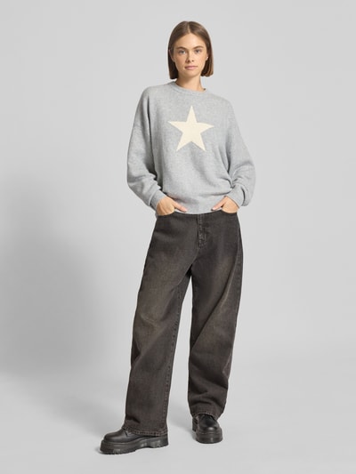 Review Oversized Strickpullover mit Rundhalsausschnitt Hellgrau Melange 1