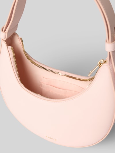 Productfoto, Handtasche aus leer met labeldetail model 'DELIZIA MINI' van Furla, dames handtasche, echt leer, hoofdvak met ritssluiting, draagband, breedte maat 1: 18 cm, lengte: 20 cm, diepte: 3 cm, schouderband lengte: 35 cm, lichtroze kleur, goudkleurige details, zachte textuur