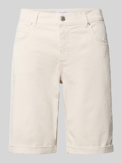 Produktfoto, Bermudas mit Umschlag und Eingrifftaschen von Angels, beigefarbener Stoff, Regular Fit, sichtbare Nahtstruktur, schlichte Optik