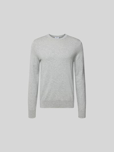 Produktfoto, Slim Fit Pullover aus Woll-Mix von Filippa K in Hellgrau, Strick-Optik, Rundhalsausschnitt, langärmelig, Rückenlänge 72 cm