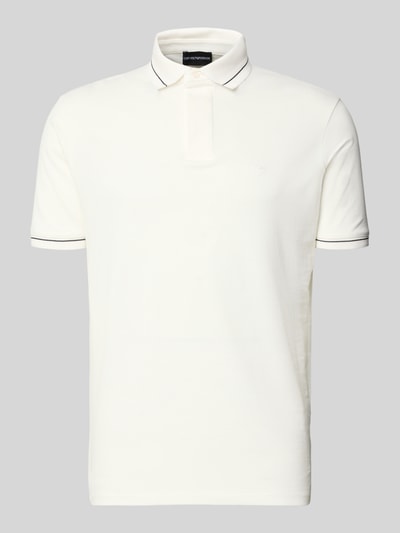 Produktfoto, Slim Fit Poloshirt mit Label-Stitching von Emporio Armani aus Reine Baumwolle in Weiß mit verdeckter Knopfleiste, Rückenlänge 68 cm bei Größe M