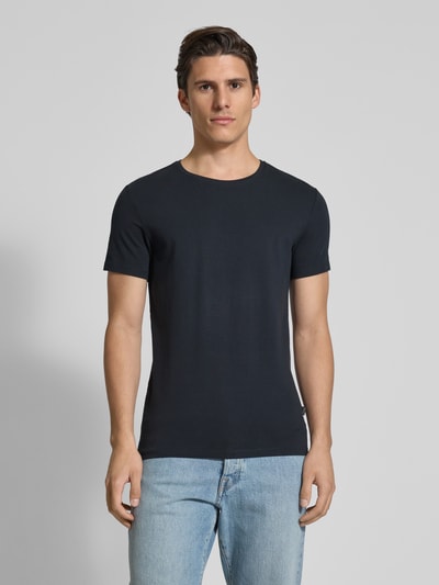 Casual Friday T-shirt met geribde ronde hals Marineblauw - 4