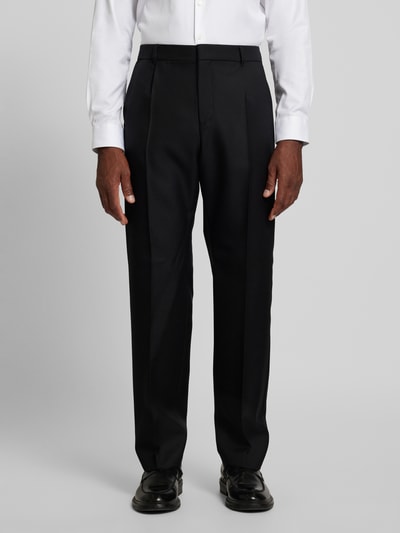 BOSS Slim fit pantalon van scheerwol met persplooien, model 'Pieter' Zwart - 4