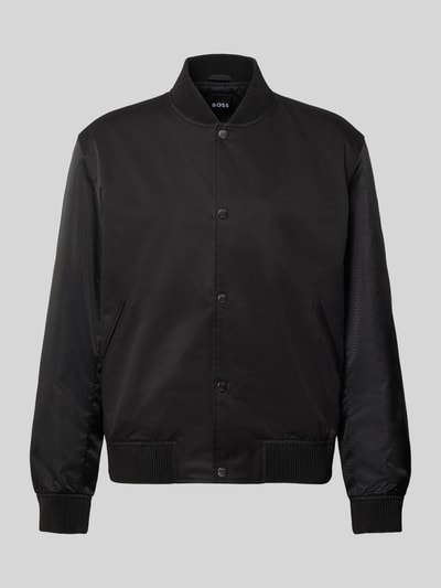 Produktfoto, Relaxed Fit Blouson Modell 'H-COVER' von BOSS, czarna, jednolita faktura, logo, zapięcie na guziki, kieszenie, ściągacze