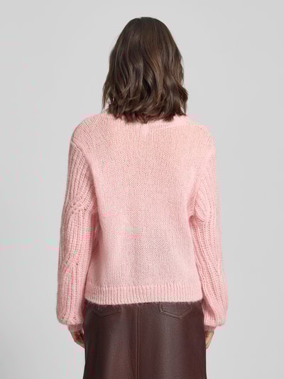 YAS Kardigan z dekoltem w serek i dodatkiem wełny z alpaki model ‘ZUMA’ Różowy 5