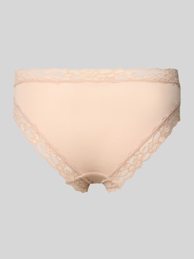 Produktfoto, jasnobeżowe figi Slim Fit Slip mit Spitzenbesatz Modell 'Rio' od Skiny z mieszanki mikromodalu, obszycie koronką, gładka tekstura