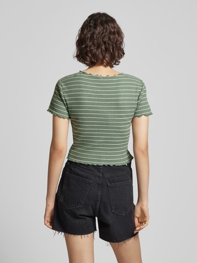 Only Cropped T-Shirt mit Streifenmuster Modell 'ANITS' Schilf 5