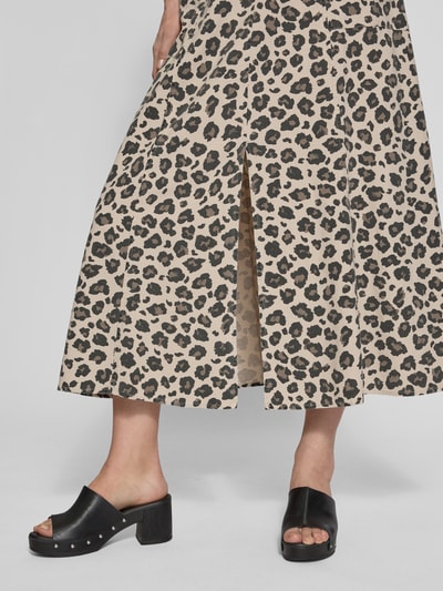 FREE/QUENT Midirock aus Viskose-Leinen-Mix mit Gehschlitz Beige 3