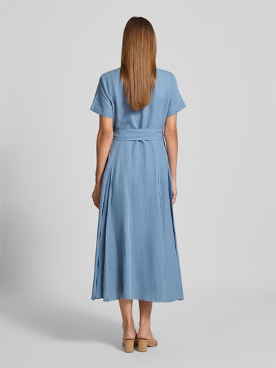 Polo Ralph Lauren Sukienka midi taliowana z mieszanki jedwabiu i lnu z dodatkiem bawełny Błękitny 5