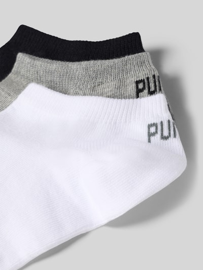 Produktfoto, Sneakersocken mit Logo im 3er-Pack von PUMA in Weiß, Grau und Schwarz, Damen, Baumwoll-Mix mit Stretch-Anteil, körpernahe Passform