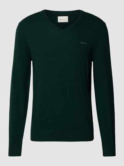 Gant Gebreide pullover van lamswolmix met V-hals Donkergroen - 2