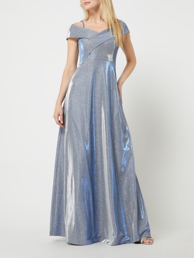 Christian Berg Cocktail Cold-Shoulder-Abendkleid mit Glitter-Effekt Metallic Blue 1