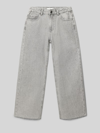 Produktfoto, Jeans mit 5-Pocket-Design von Mango in Hellgrau, Gerader-Schnitt, Reine Baumwolle, sichtbarer Knopf-Reißverschluss, strukturierte Oberfläche