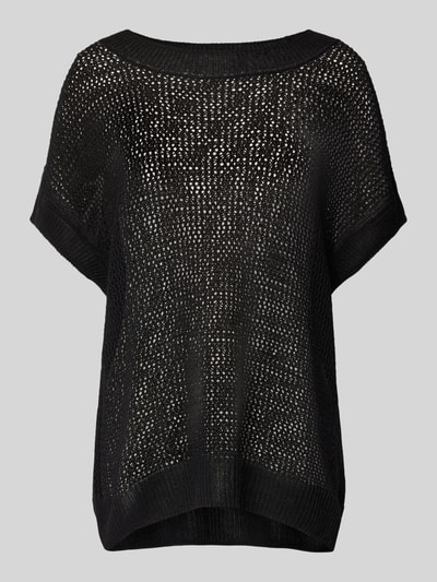 Milano Italy Linnen T-shirt met ajourmotief Zwart - 2