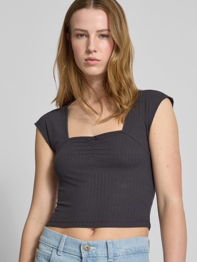 Noisy May T-Shirt mit Square-Neck-Ausschnitt Modell 'SELENA' Anthrazit 3
