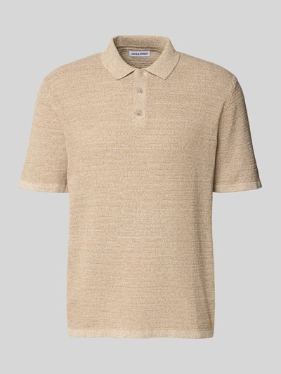 Productfoto, regular fit heren poloshirt van Jack & Jones model 'GEORGE' in katoenmix met structuurpatroon, knoopsluiting, ruglengte maat M 67 cm