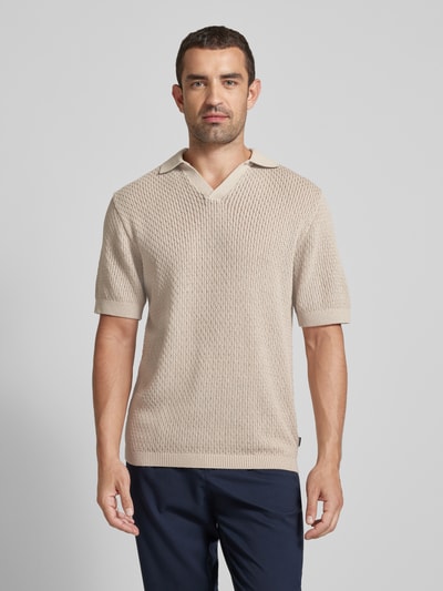 Jack & Jones Premium Poloshirt met ajourpatroon, model 'PAULIN' Offwhite - 4