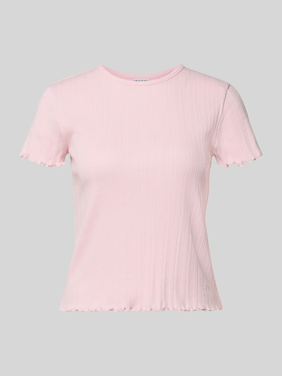 Produktfoto, T-Shirt mit Muschelsaum von JAKE*S STUDIO WOMAN in Rosa, reine Baumwolle, gerader Schnitt, feine Struktur, Rundhalsausschnitt