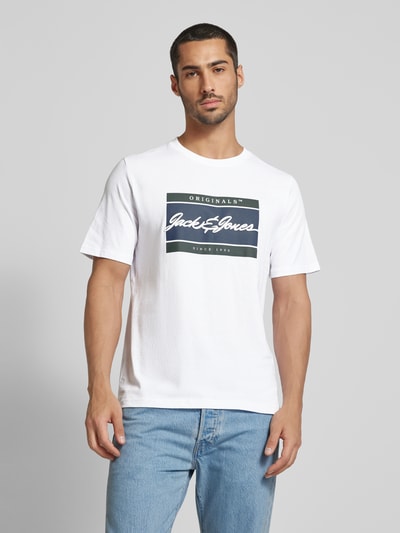 Jack & Jones T-shirt met labelprint, model 'WAYNE' Wit - 4