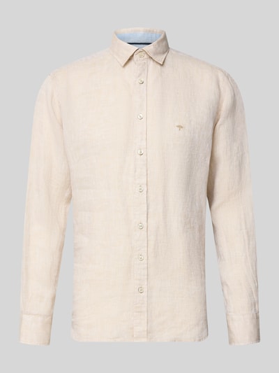 Produktfoto, Slim Fit Leinenhemd mit Haifischkragen von Fynch-Hatton, beżowy, czysta lniana struktura, krój slim fit, label-stitching, długość tyłu w rozmiarze M 77 cm, szerokość ramion w rozmiarze M 47 cm, długość rękawa w rozmiarze M 61 cm