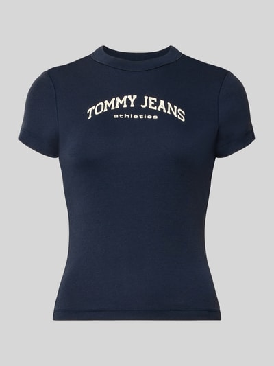 Produktfoto, donkerblauw Slim Fit T-Shirt uit katoenmix Modell 'SLIM VARSITY' van Tommy Jeans, uni, ronde hals, korte mouw, labelprint.