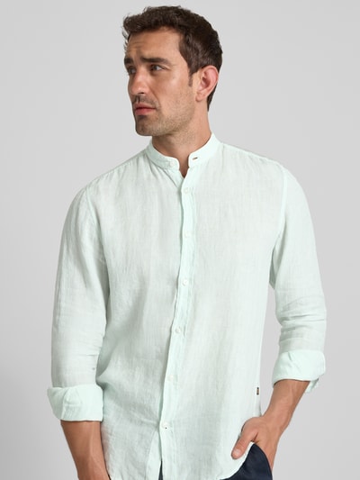BOSS Orange Regular fit linnen overhemd met opstaande kraag, model 'Race' Lindegroen - 3