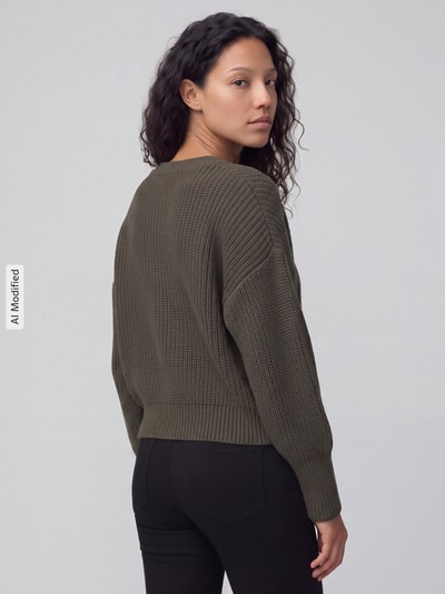 VERO MODA kardigan rozpinany o kroju oversized z dekoltem w serek model 'LEA' Ciemnozielony 5