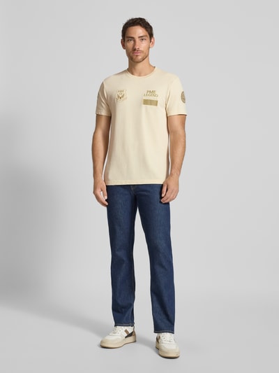 PME Legend T-Shirt mit Logo- und Motiv-Stitchings Modell 'ON' Offwhite 1