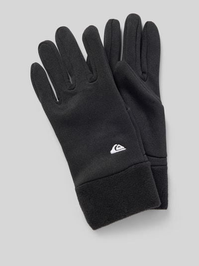 Produktfoto, czarne rękawiczki z label-stitching model 'HOTTAWA JR' od Quiksilver, dziecięce rękawiczki z polaru, widoczna faktura tkaniny.